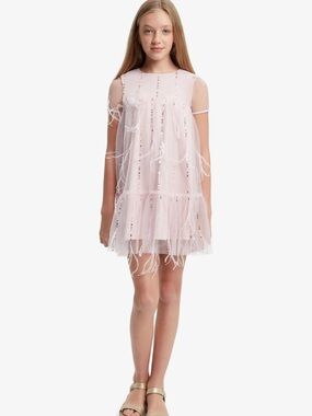 Bardot Junior Girls Emarie Sequin Faux Feather Party Dress Pink 10